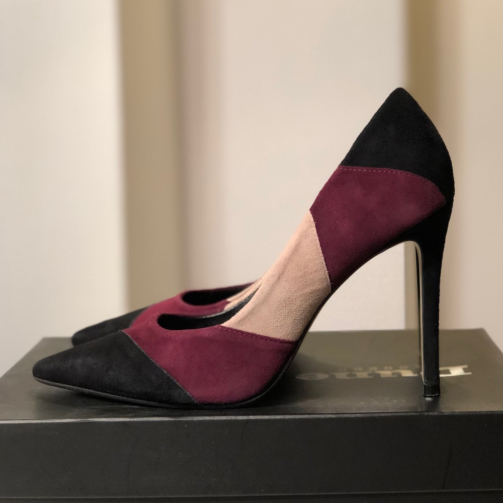 DUNE LONDON Azzra burgundy suede patch work shoe 8